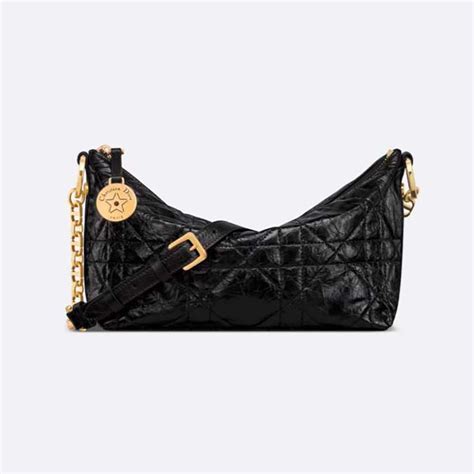 Diorstar Hobo Bag with Chain Black Cannage Tweed 